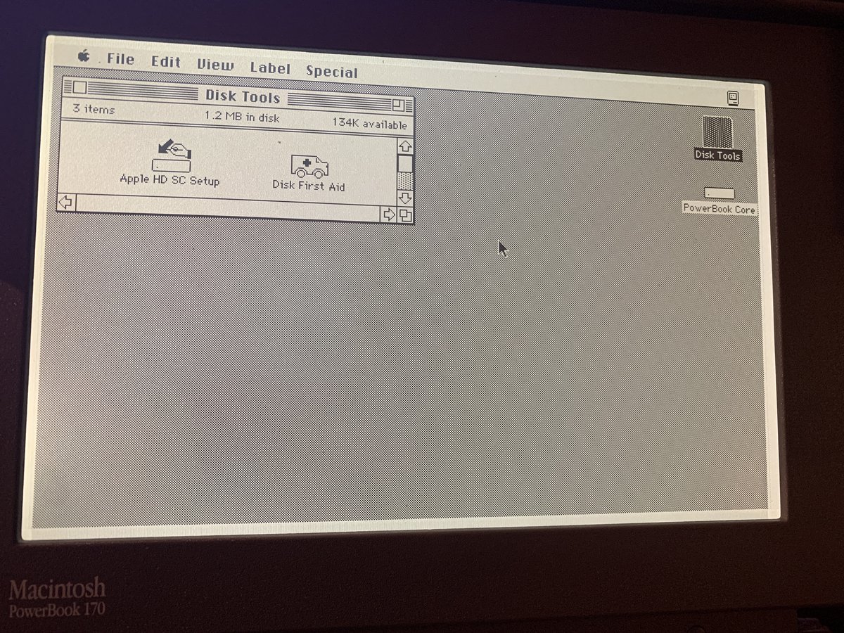 We are booted to the desktop. Boot floppy worked and there’s the new SCSI2SD driveWhen I got in there, one of the pins was blocked—for orientation reasons. But the SCSI2SD’s pins didn’t have a corresponding gapNot wanting to damage the new drive, I heated up my soldering iron