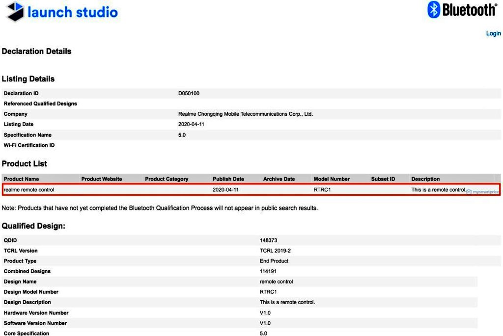 TechTipster_'s tweet photo. #RealmeRemote (RTRC1) Passes Through Bluetooth SIG Certification, Controller for Realme TV
The remote will run on Bluetooth v5.0. It will feature a 4.0 Host Controller Interface &amp; will have a 🔋
Realme TV will come with the model number JSC55LSQLED
It is said to feature a 55" 📺 https://t.co/i4qPgMLFqI
