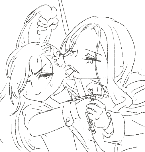 @PixivF_TL 最近ちょっと絵に対する意識が高まりすぎているので、無理やりハードルを下げるためにヘレボルスさんの耳のピアスを奪おうとするヒュンドラを描きました 