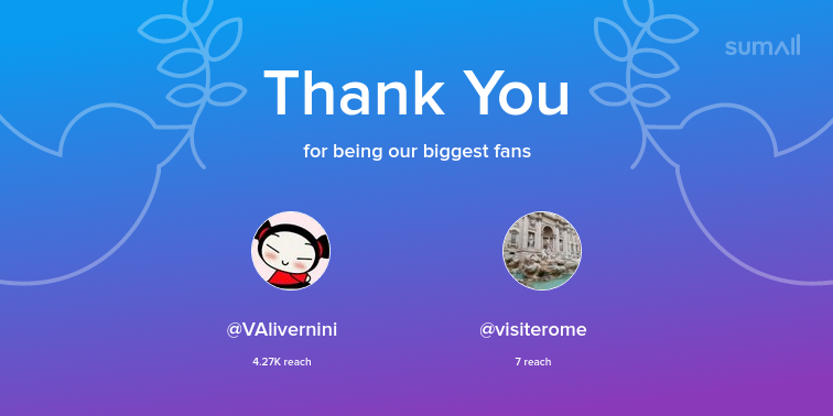 Our biggest fans this week: VAlivernini, visiterome. Thank you! via sumall.com/thankyou?utm_s…
