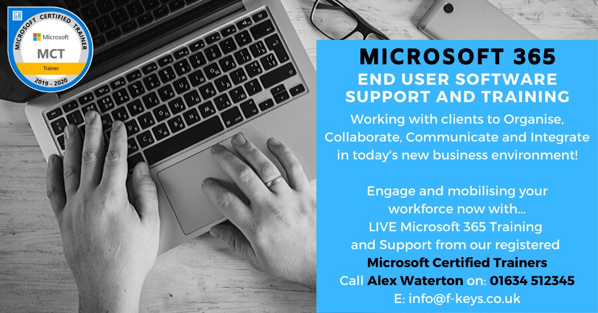 fkeys's tweet photo. Think, plan and prepare your staff for the future business environment.  Talk to our team - NOW!  T: 01634 512345.  #Microsoft365 #business #365Support #365Training #Collaboration https://t.co/IkhTjHrBiB