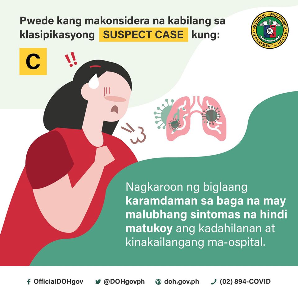 The Department of Health on Saturday released a new classification of individuals for COVID-19. 

(Facebook/DOH)