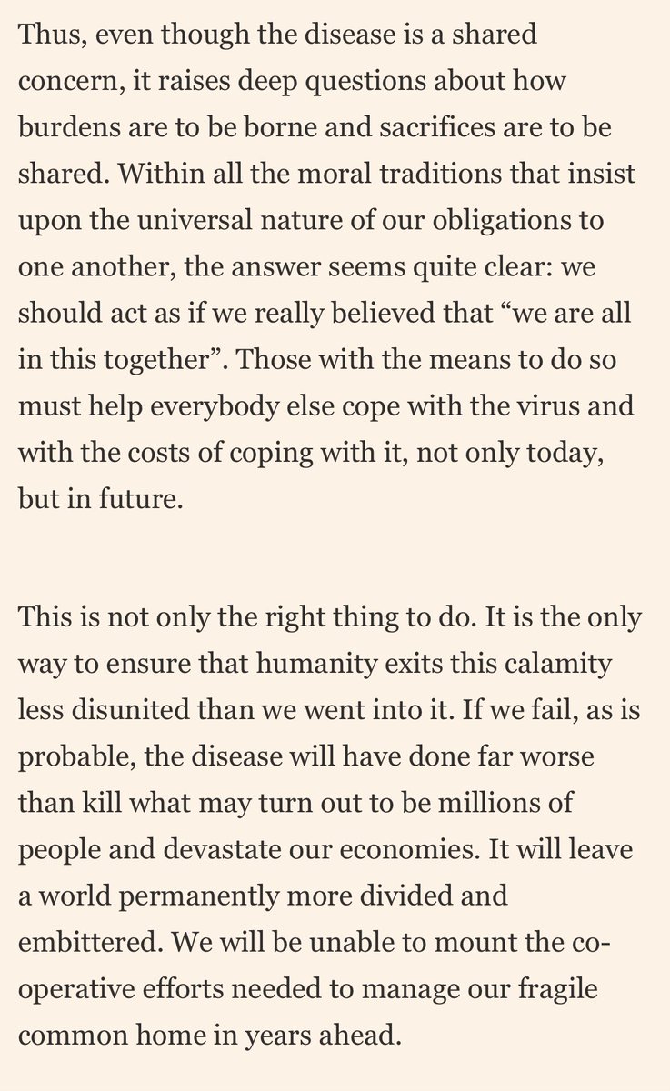 KieronJBoyle's tweet photo. A pandemic calls forth not just the obligation for human solidarity, but the need for it. We are all far stronger when tackling it together — a powerful, and necessary, moral argument in today’s @FT on why the burden of coronavirus must be shared fairly https://t.co/kiJIdzWCjB https://t.co/biMojyR2Sz