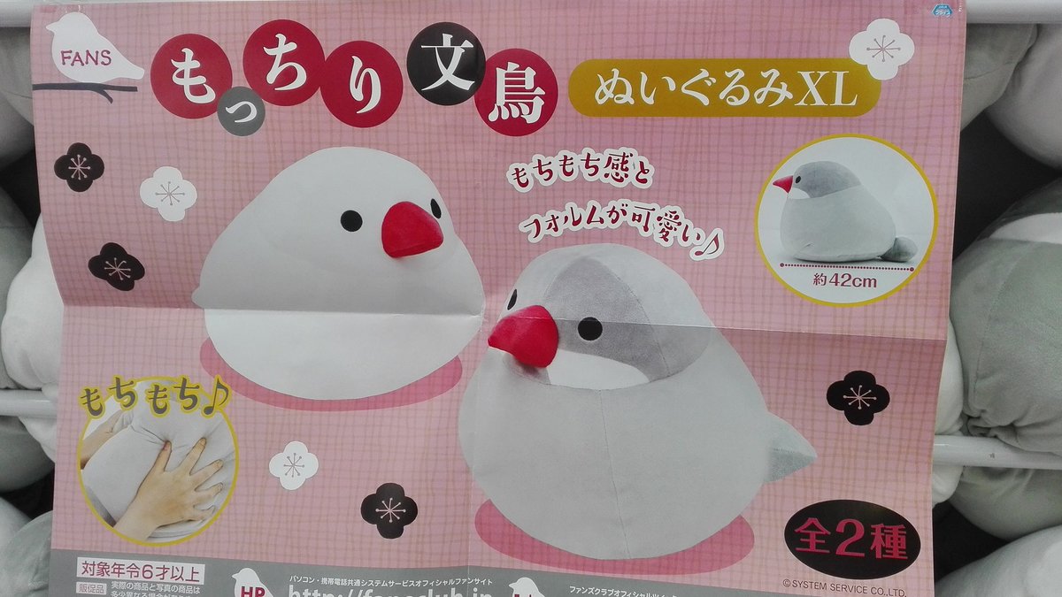 景品情報】「FANS もっちり文鳥ぬいぐるみXL」入荷しました