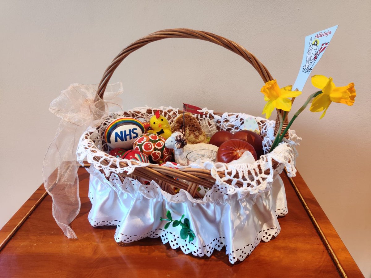 fletcher_dl's tweet photo. @stdunstanchurch Our new NHS painted egg joins our Easter Basket which will be blessed by Fr. Peter this morning @stdunstanchurch Bless all those in the NHS frontline. Dziekuje. Thank you. https://t.co/OENOkUsAYl
