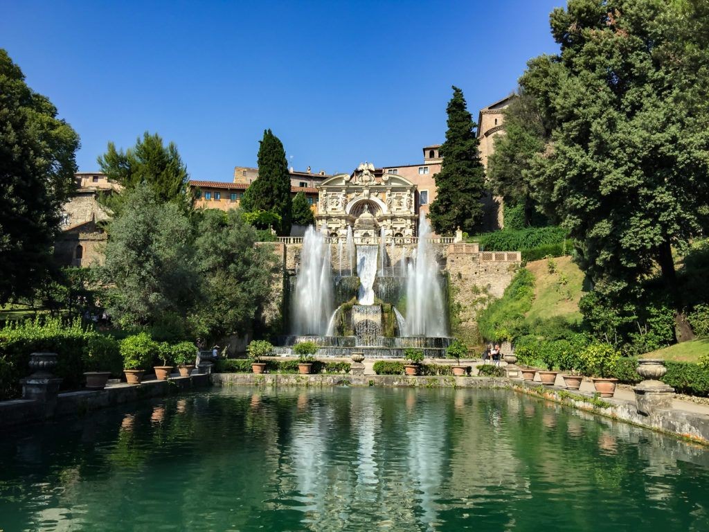 villa d'este- renaissance villa with famous gardens in tivoli near rome- over 500 fountains- oval fountain, fontana di rometta, cento fontane, fontana dell'organo