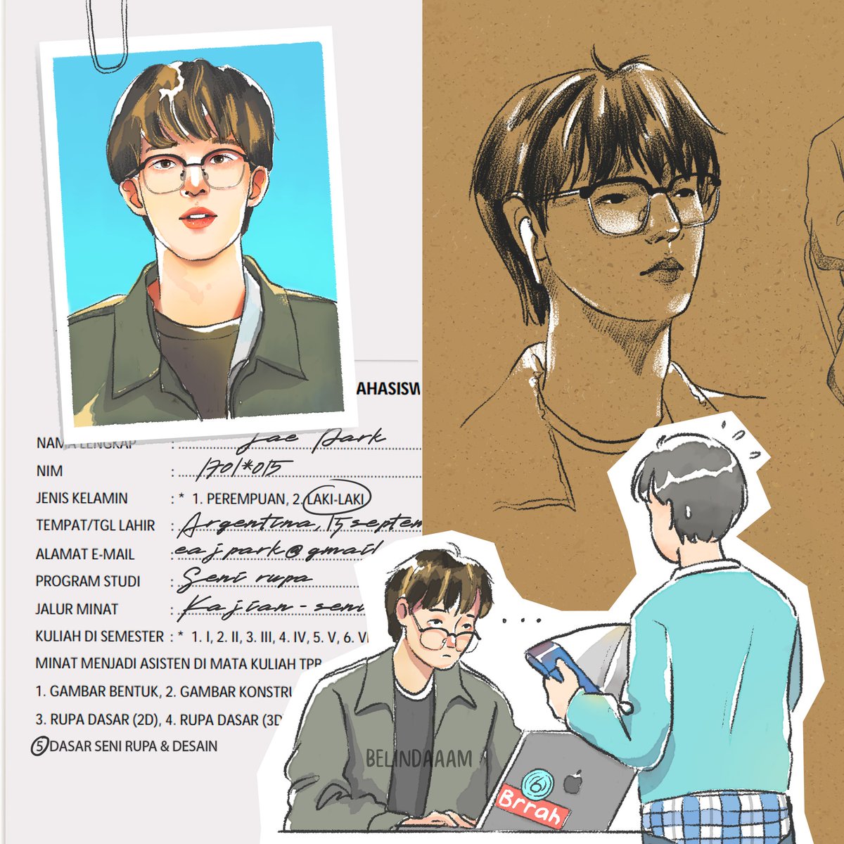 My friend made a fanart series about  #DAY6 members as Art students + Student assistants!!!Here is Jae as a professor assistant for the Art Study class.Other members will be coming soon! You can check out her other amazing arts here: https://www.instagram.com/p/B-1FrLolqQ5/?igshid=y0vyyv7snrco