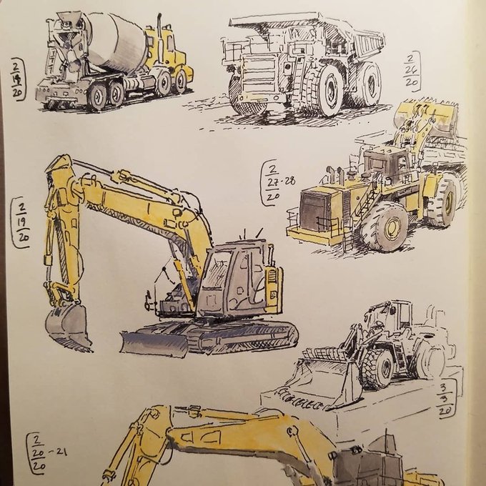 Before schools closed, I was managing to get 15 minutes of #ink #sketching in every few days. I was really trying to focus on making marks count, no ✏️, #AcrylaGouache accents. I was also going through a big machines phase thanks to a little boy (not min… https://t.co/hYm4WH4mhr 