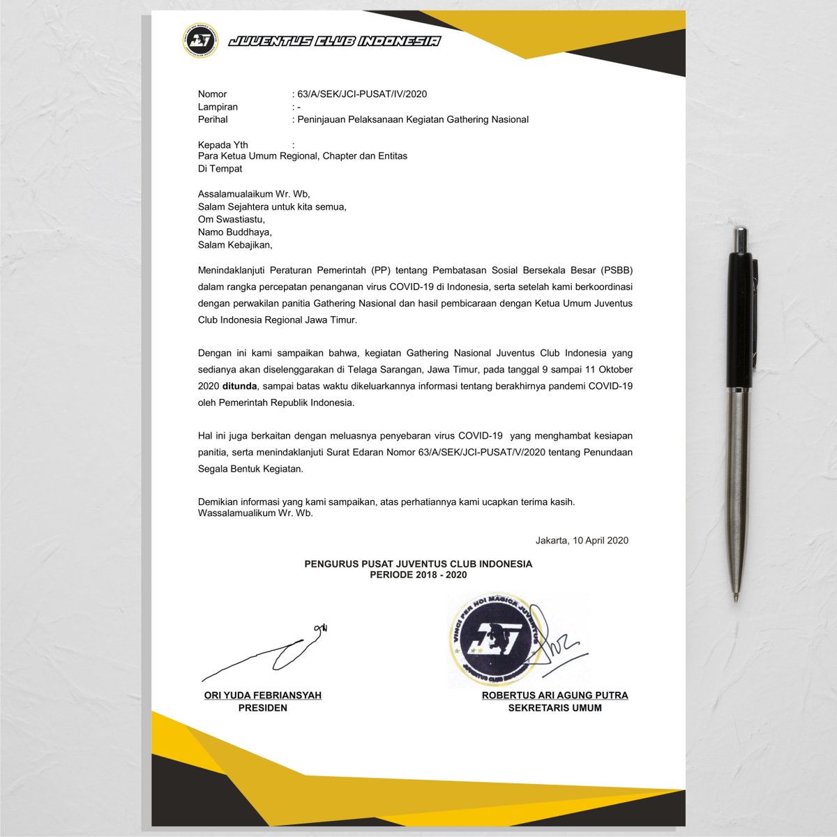 Melalui publikasi ini, kami selaku pengurus pusat Juventus Club Indonesia memutuskan untuk menerbitkan surat peninjauan pelaksanaan kegiatan gathering nasional.

Dokumen surat dapat di unduh bebas (tautan unduhan ada di bio)

Info selengkapnysa di sini bit.ly/2Rv7igJ