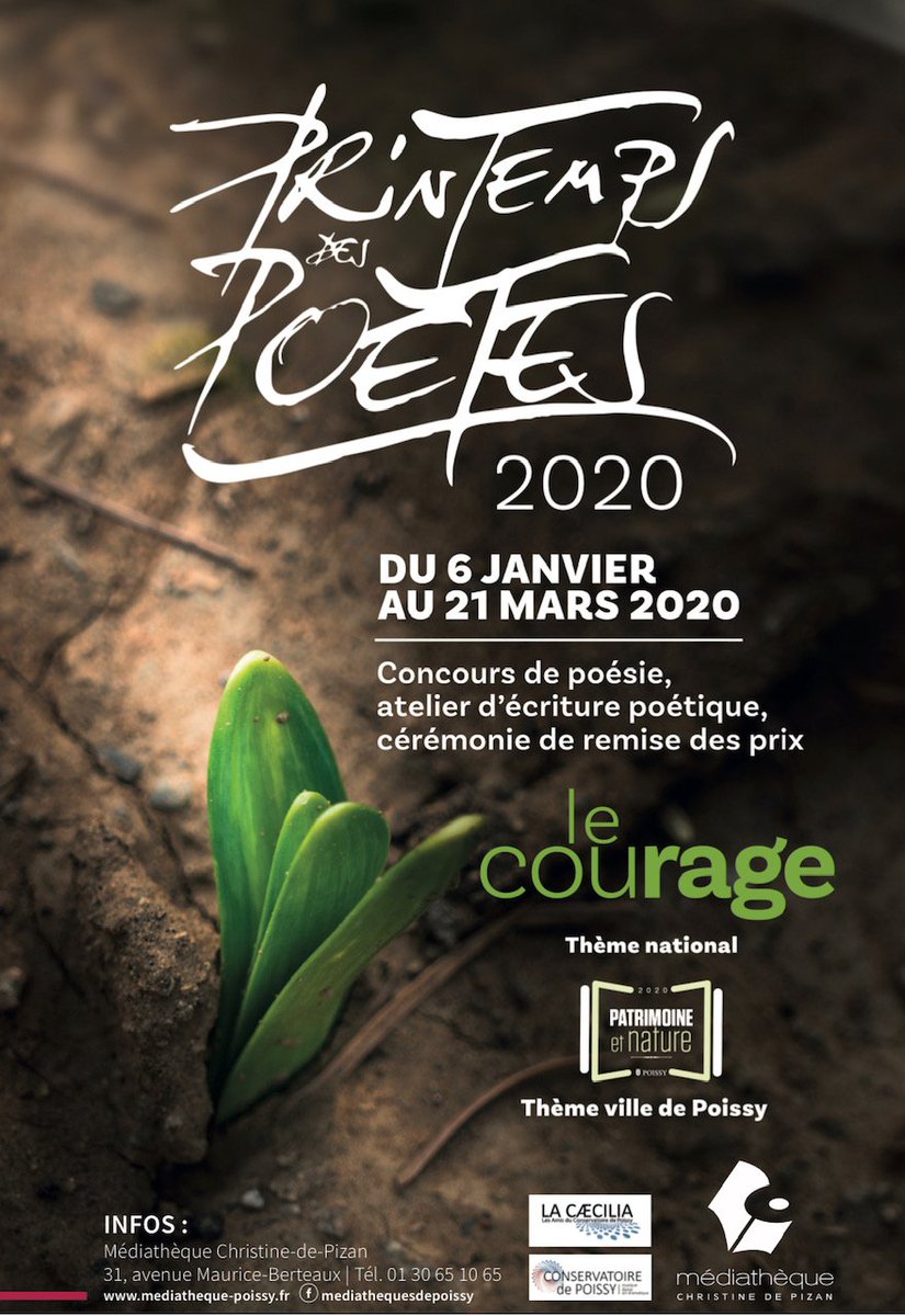 villepoissy's tweet photo. Ce samedi 11 avril, dès 10h, retrouvez les résultats du Concours de poésie 2020 organisé en partenariat avec La Caecila et le Conservatoire de Poissy sur la page Facebook des bibliothèques de Poissy. https://t.co/nvYO7RcpOz