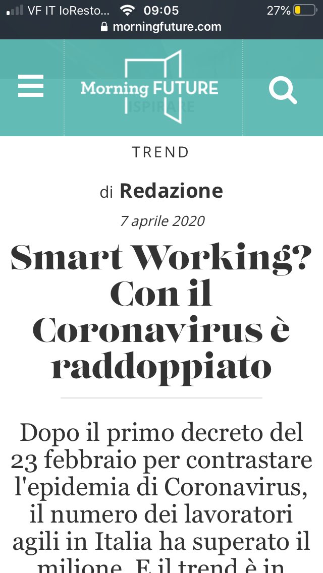 ariannavise's tweet image. Questa full immersion di #homeworking deve servirci a capire che fare #smartworking non è impossibile e abbattere resistenze ingiustificate. Da Smart as a Duty dovremo tornare ad essere Smart as a Choice coniugando sicurezza e performance.  Grazie @AdeccoGroupITA per l’intervista