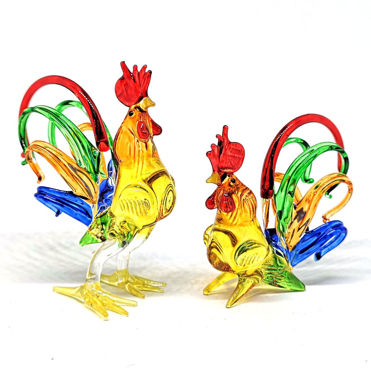 Excited to share the latest addition to my #etsy shop: Chicken Figurines Collectibles Hand Blown Glass Rooster Set of 2 by ZOOCRAFT etsy.me/3ccVnMK #yellow #anniversary #red #tabletop #glassanimal #blownglass #lampworkglass #glasschicken #glassrooster