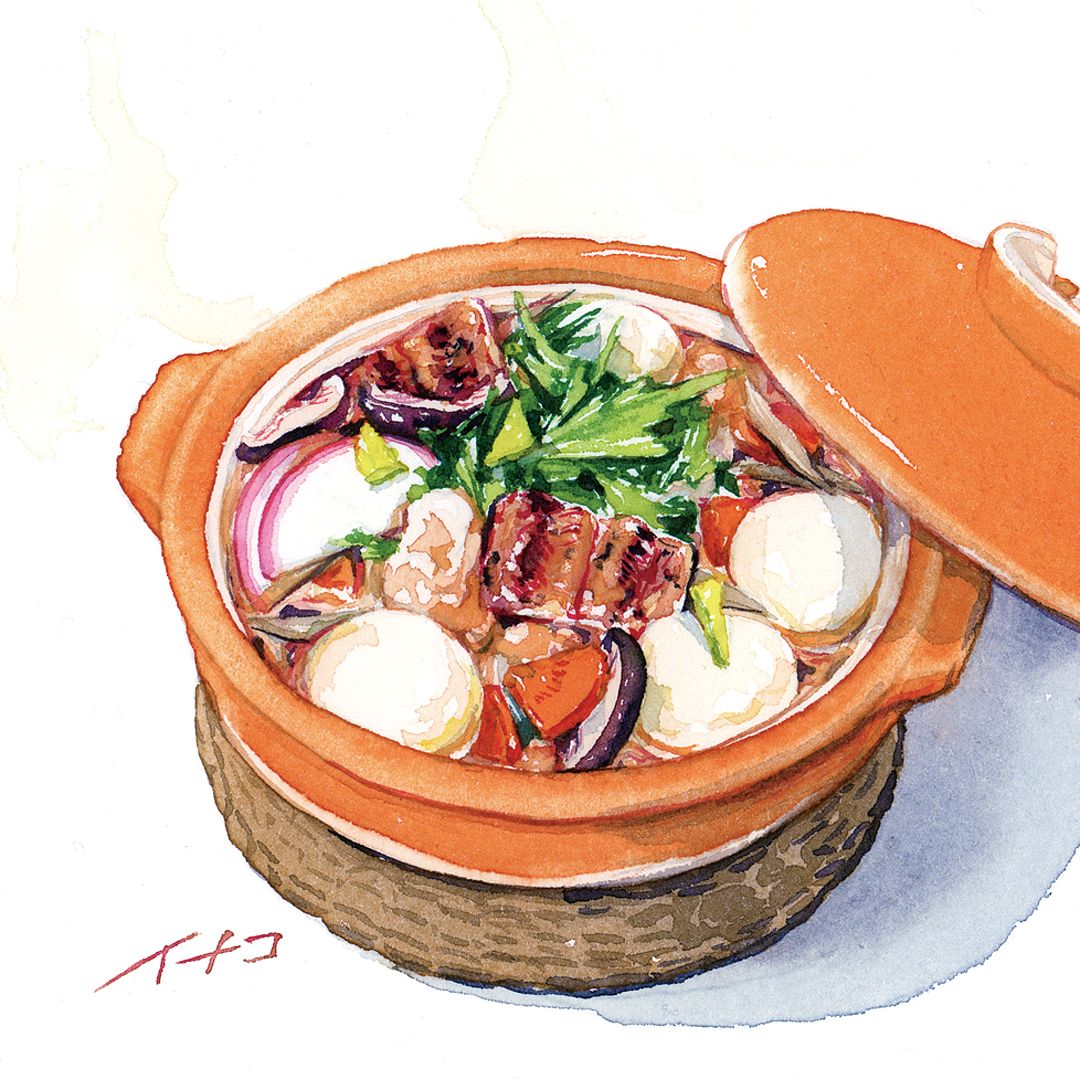 Twitter 上的 イナコ ベネッセスタイルケア様の発行する隔月誌 介護だより にてイラストを描かせていただいています 年2月号用カットは長崎県の具雑煮でした とてもあったまりそうですね Foodillustrator 水彩 수채화 食べ物イラスト 食べ物