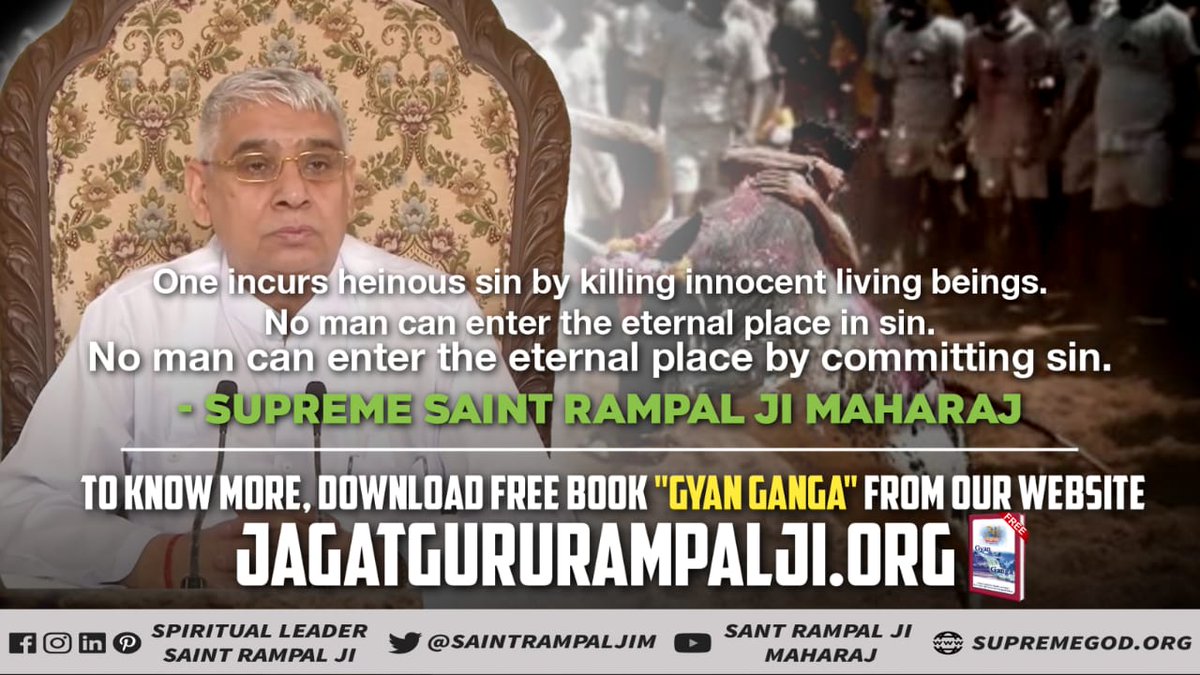 SatlokChannel's tweet photo. One incurs heinous sin by killing innocent living beings for the taste of tongue.
No man can enter the eternal place by committing sin.
- Supreme Saint Rampal Ji Maharaj

#Never_Eat_Meat https://t.co/IOtNwuMBE1