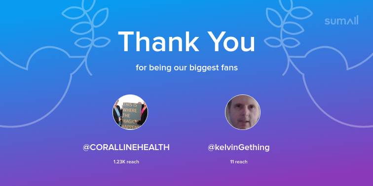 Our biggest fans this week: CORALLINEHEALTH, kelvinGething. Thank you! via sumall.com/thankyou?utm_s…