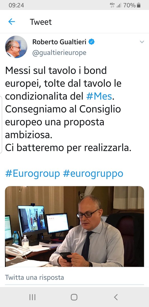 sergiogenovese's tweet photo. @GiuseppeConteIT È bastato un semplice tweet  di Gualtieri a mandare in tilt l Italia...quindi in questo momento secondo per non creare allarmismi inutili ...bisogna pesare ogni singola parola... https://t.co/D8cCIaUM0M