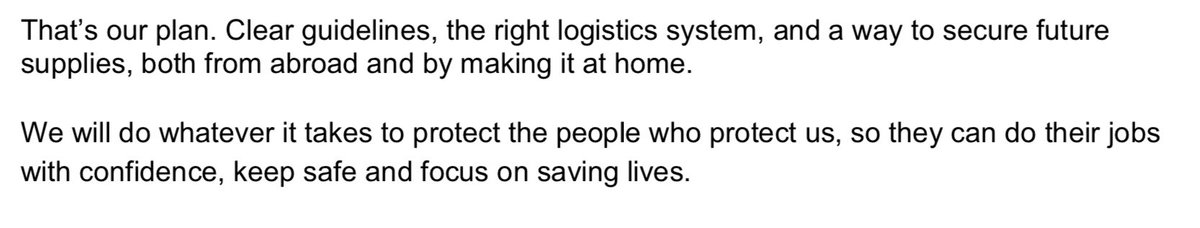 Whatever it takes, eh? Wouldn’t it have been better to have a ‘whatever it takes’ plan in place three months ago? Couldn’t it be said that a plan to cover guidelines, logistics & manufacturing capacity would have been possible years ago (and isn’t that what planning is for)?