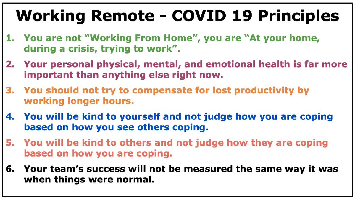 RozitaSingh's tweet photo. Employers must note this especially point 1 👇
Your employees are not working from home , they are at home during a crisis, trying to work. Big difference ! 
Gentle reminder to all 🙏 #Mentalhealth first @TheArtidote #workingfromhome https://t.co/P8d5HBrT97