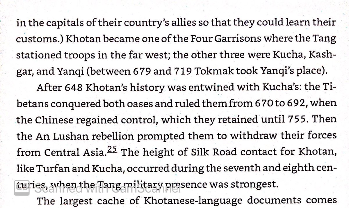 Kingdom of Hotan was independent Iranian state with heavy Indian & Buddhist influence in SW Xinjiang. W Turks, Tang, & Tibet fought over it in 7th century. Tang won in the end, but withdrew in 755 due to An Lushan Rebellion.