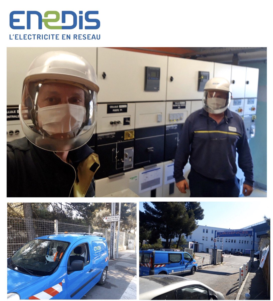 EnedisRegionSud's tweet photo. 🧑‍🔧 Hôpital Nord #Marseille 🏨🚑
Willy et Jacques interviennent pour sécuriser et garantir l’alimentation électrique ⚡️ de l’hôpital. #ServicesEssentiels @enedis 
Une mission primordiale pour nos Hommes en Bleu #herosduquotidien 😷 #COVIDー19 #RestezChezVous https://t.co/qi8UAGL1jH