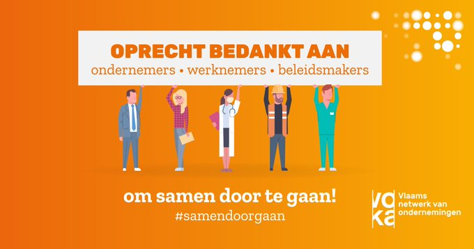 MaertensHans2's tweet photo. Vandaag zegt Voka in alle kranten oprecht DANKJEWEL aan iedereen die blijft doorgaan, in de zorg en ver daarbuiten. 
Aan beleidsmakers vragen we een snel, slim en veilig heropstartplan. Voor onze gezondheid, onze economie, onze toekomst. #samendoorgaan 

> https://t.co/IuhP4yy9gR https://t.co/M3RPebT1B0