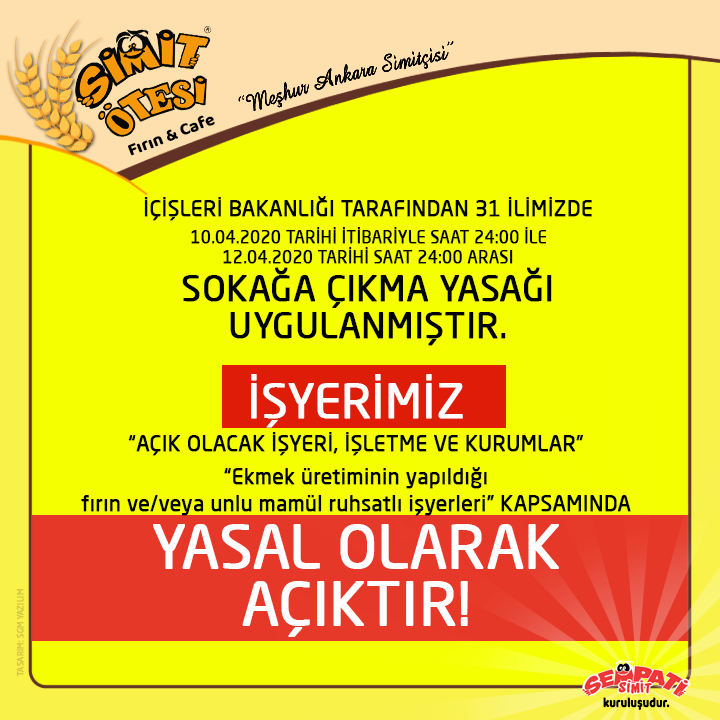 simitotesi's tweet photo. İŞYERİMİZ
“Ekmek üretiminin yapıldığı fırın ve/veya unlu mamül ruhsatlı işyerleri” KAPSAMINDA
YASAL OLARAK AÇIKTIR!

#sempatisimit #simitotesi
#antalya #liman #sarısu #hurma #kahvaltı #kahvaltısalonu #poğaça #ankarasimidi #sokağaçıkmatürkiye #sokağaçıkmayasağı https://t.co/ybzVyhJ5QM