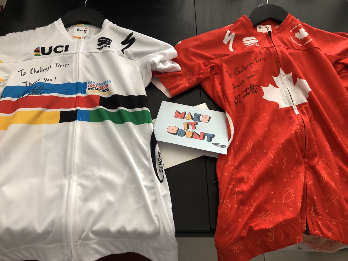 Thank you <a href="/maghroch/">Maghalie Rochette</a> for these special gifts. Honored to partner with a such great person and talented rider! #challengetires #tireswinrace  #feelthehandmade🤚🏻