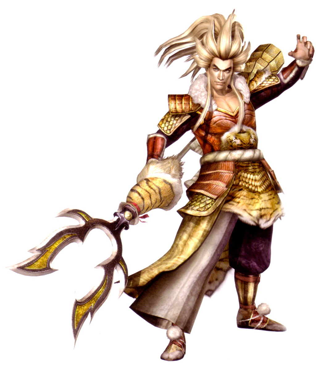 Maeda Keijiok imagine Lu Bu but he's happy and just loves to party. SW1 did him dirty by giving him an alt skin where he's bald.