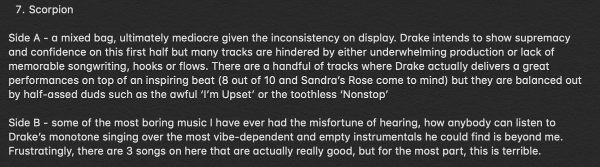 Actually been listening to some Drake recently so I thought I& #39;d do a quick & #39;Worst to Best& #39; for you guys cause I& #39;ve been feeling like writing, so here we go: