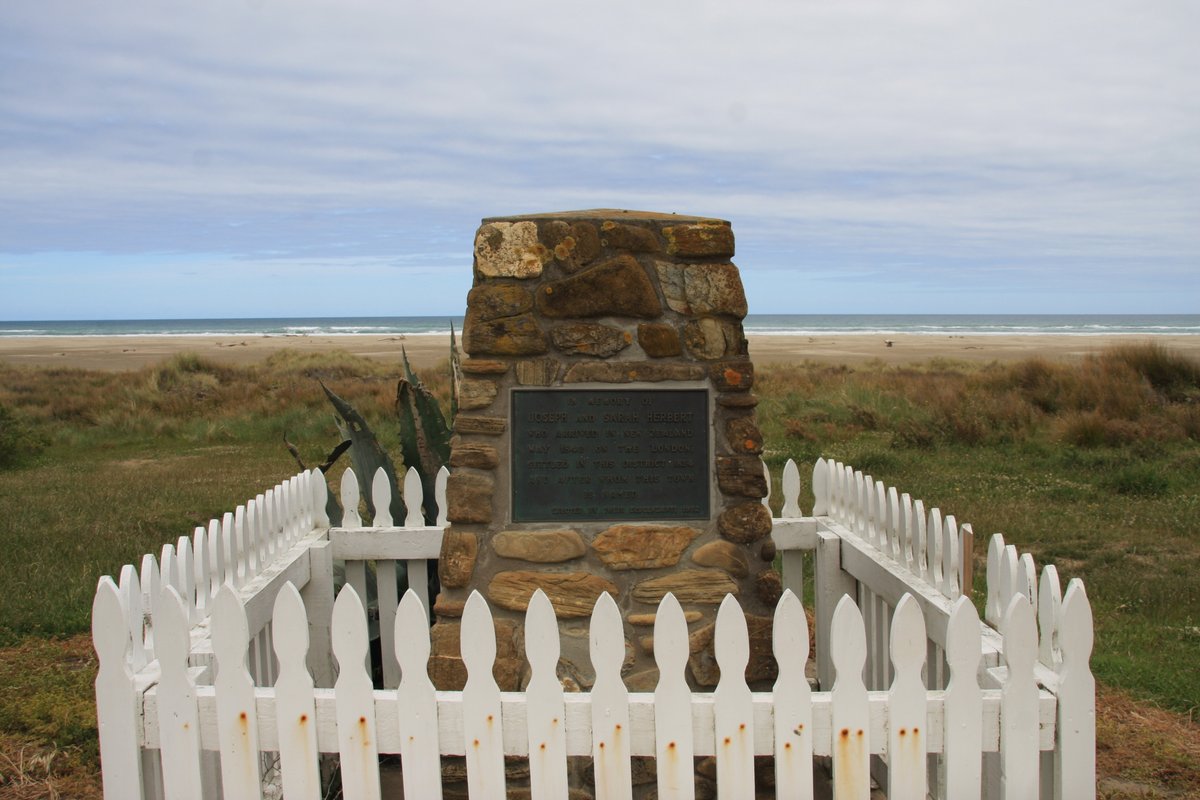 Alright, now we're in the Wairarapa—just! Welcome to Herbertville, the first village on the coast south of Cape Turnagain. It's named for the first European settlers Joseph and Sarah Herbert, who are memorialised beside the beach.