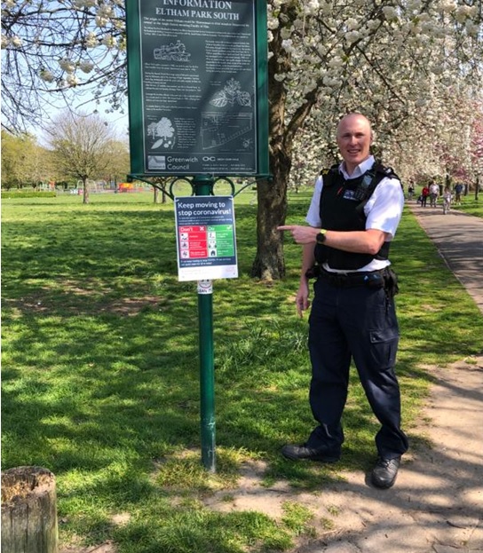 Eltham Park South visited on our patrols this afternoon Families educated to what constitutes exercise. Table tennis and football doesn’t. Sitting on a bench after a walk/run is also not permitted.