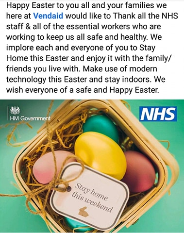 VendaidLtd's tweet photo. #HappyEaster2020 #NHSThankYou #Covid19UK #StayAtHomeSaveLives https://t.co/KcRkf5TxjF
