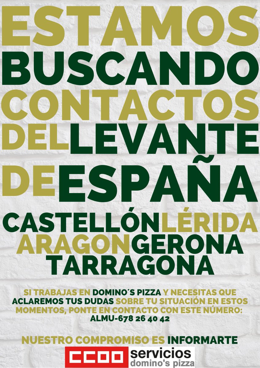 CCOO_Dominos's tweet photo. 🔴NORTE,🔵SUR, 🟢LEVANTE, Y 🟡LAS ISLAS CANARIAS son las zonas donde necesitamos contactos para llegar a toda la plantilla de Domino´s que queremos mantener informada y sin dudas. ¡PONTE EN CONTACTO CON NOSOTROS! Nuestra labor eres tú. https://t.co/QEP41HfZ5L