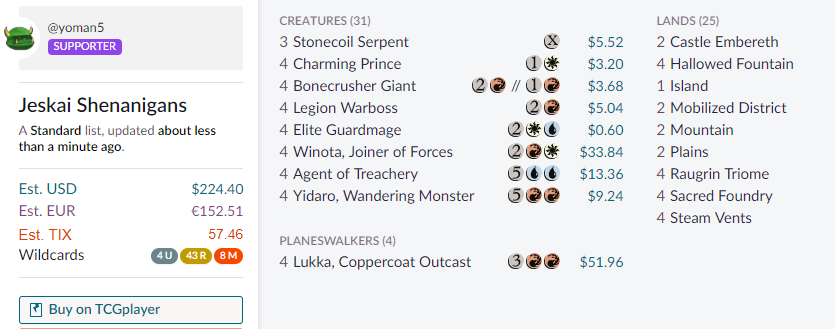 Deck 20: Jeskai ShenanigansLook you're not supposed to use Lukka FAIRLY, you're supposed to do wild shit. This is wild shit.  https://scryfall.com/@yoman5/decks/d044645d-a39b-485f-9489-cc14da15ed4f