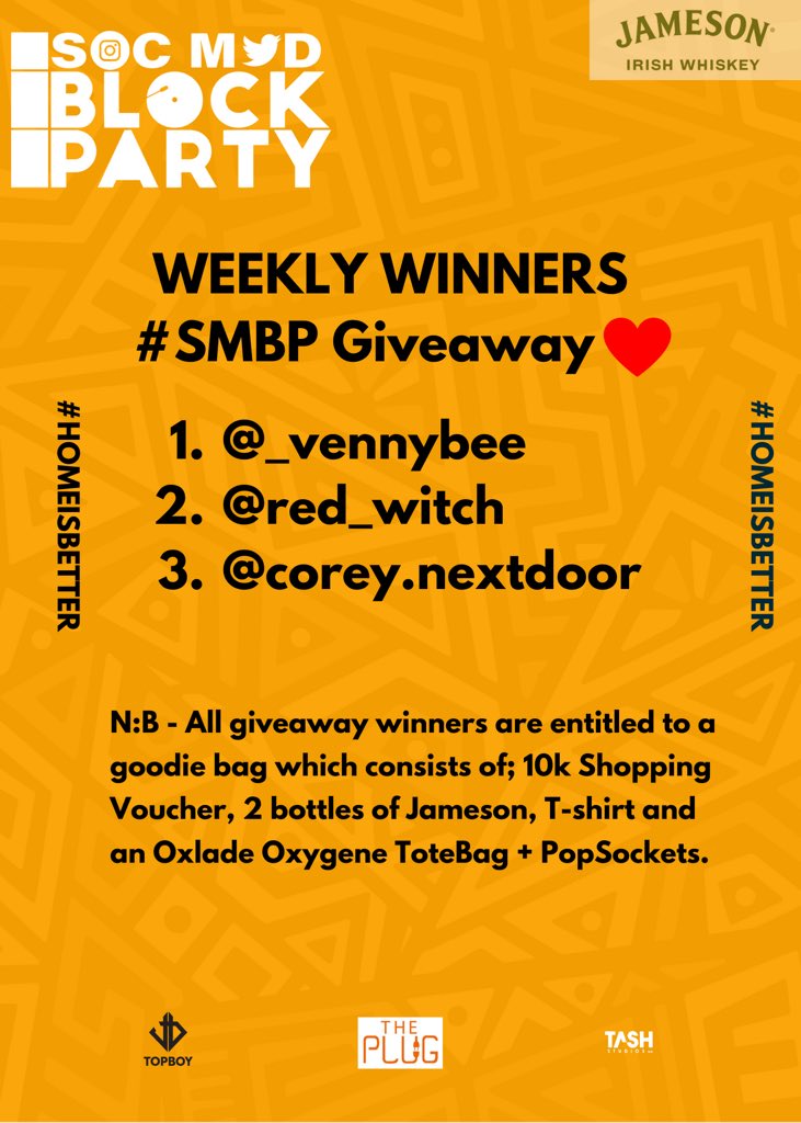 MNLNDBlockParty's tweet image. We have winners on @SocMDBlockParty weekly!! 😇😇😇😇 

You can be one of them 💜💚💙🤍

Tell a Friend 🤍

Also, We’ve got more gifts this week courtesy @JamesonNGR &amp;amp; @JumiaParty