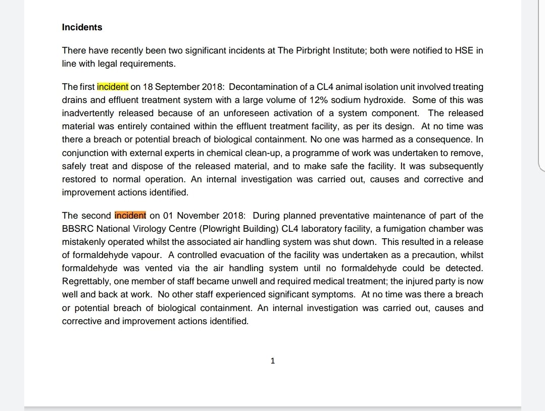 For a BSL-4 Laboratory, and despite Government warnings to tighten its Safety and Security measures,  #Pirbright has a 'History' of 'leaks'.... Was November 2018 the last breach?  #COVIDー19 