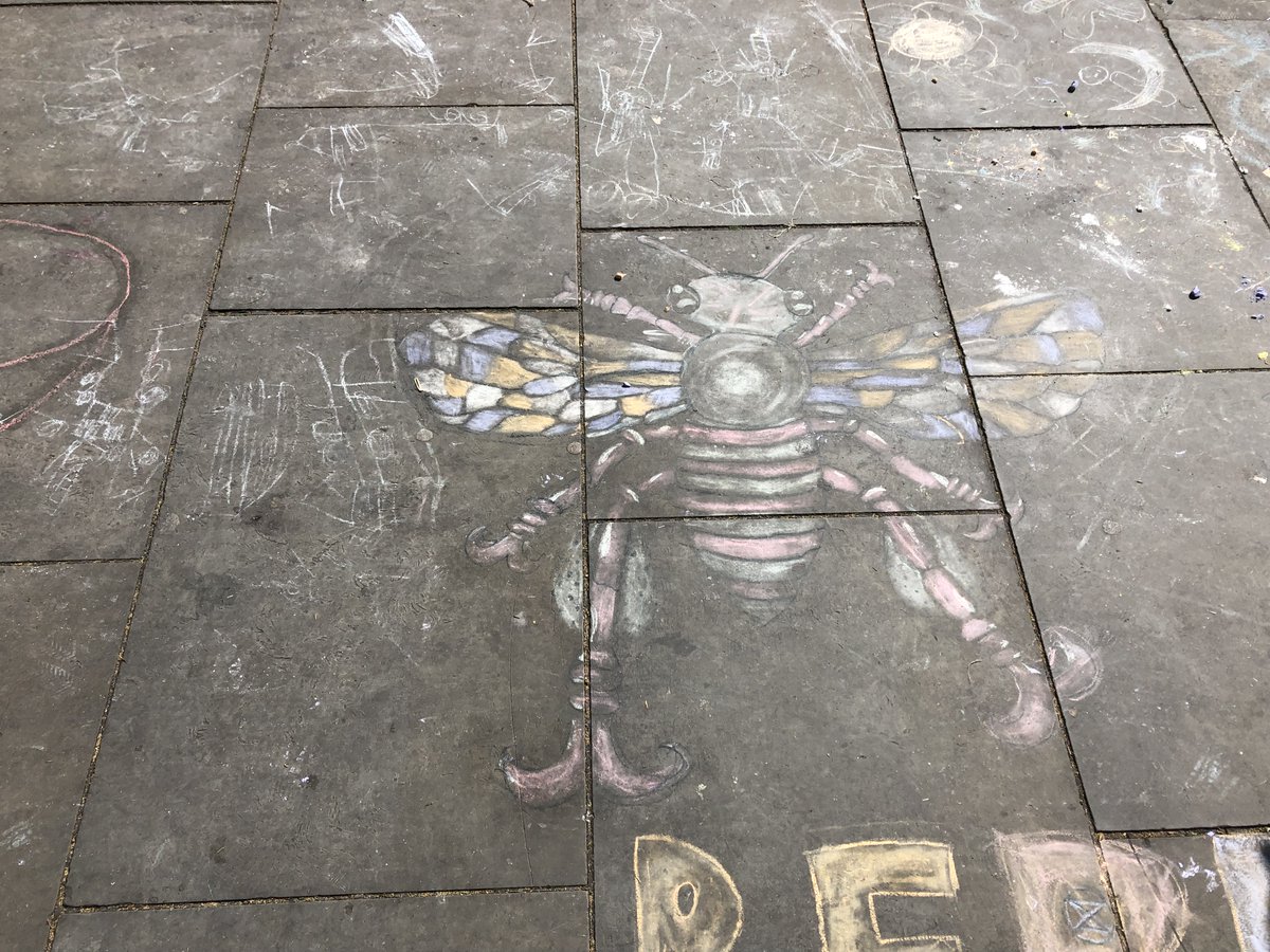 Then why do outside spaces in lots of UK primary schools have surfaces like this? (Usually minus the fab insect graffiti…)How can children enjoy the  #wellbeing benefits of nature if the spaces they spend most of their time in aren’t green? #InsectTakeover  @k_howlett 3/10