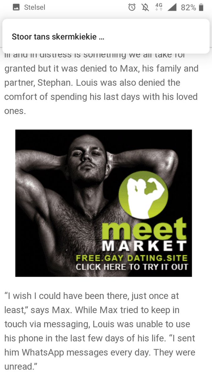 HabibiSouth's tweet photo. And THIS, ladies and gentlemen, is why I don't have respect for the so-called queer press any more. An article about death of a loved one interspersed with thirst trap adverts for "Meet Market". @Mambaonline you should really do better. #queerpress #LGBTQ https://t.co/JEBM4asuAR