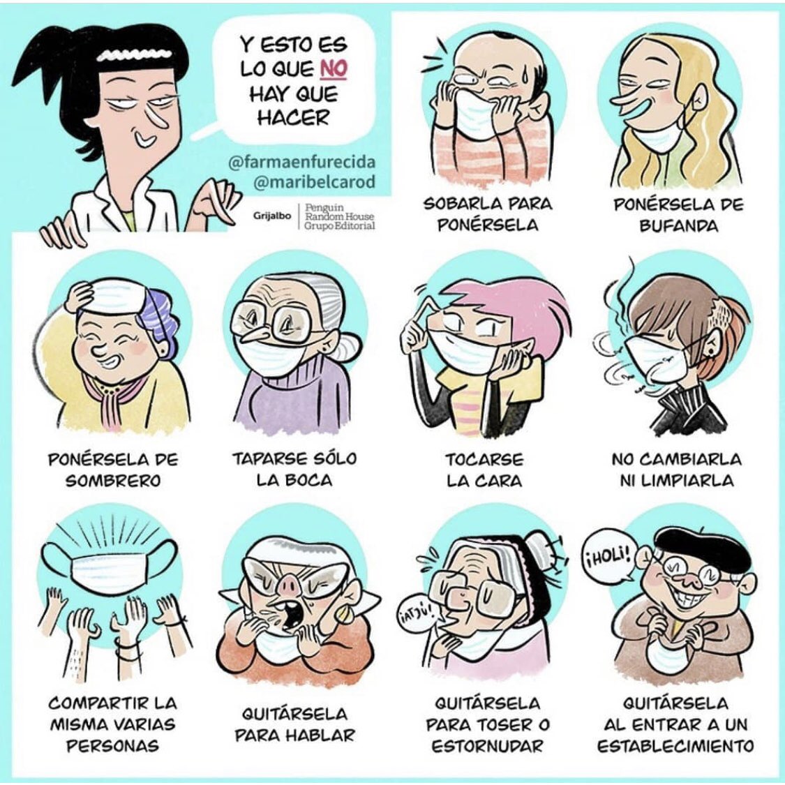 MdcnCabreada's tweet photo. QUE ES LO QUE NO HAY QUE HACER CON UNA MASCARILLA (CRÉDITOS 👉🏻👉🏻 @Farmaenfurecida Y @maribelcarod ) https://t.co/0xyp9yLTsB