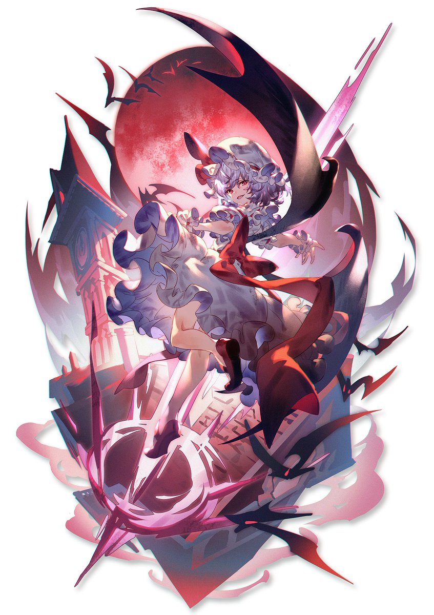 remilia scarlet 1girl hat solo mob cap wings bat (animal) bat wings  illustration images