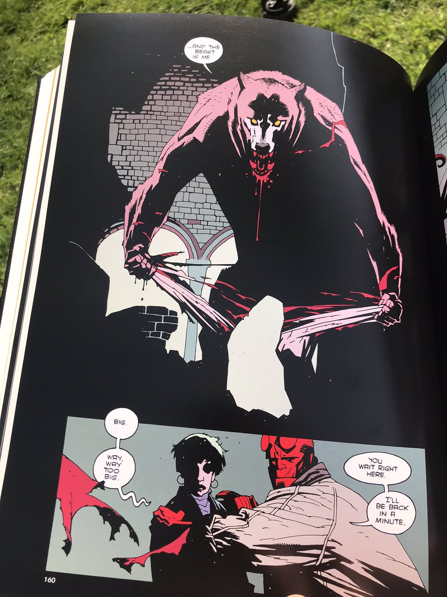 Goddamn! The climactic fight sequence is titanic! Mignola is so deft at moving between more cerebral, tonal, conversation-driven segments and this sort of balls to the wall sequence, it’s remarkable. Also, panels like this really show off the library edition format!