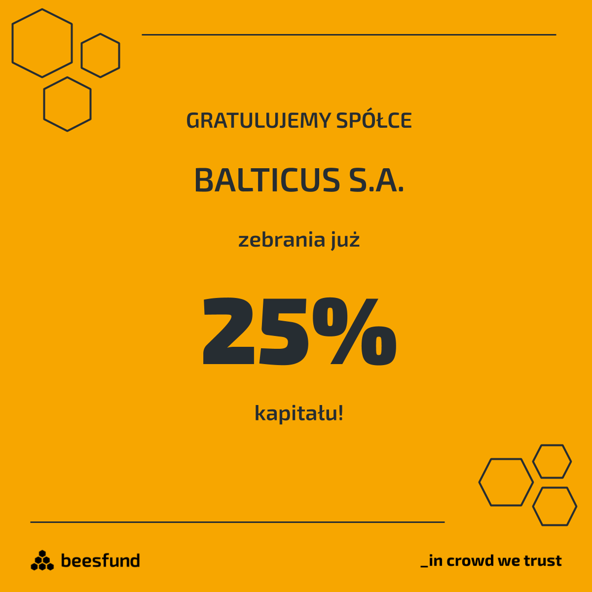 beesfund's tweet photo. Świąteczna sobota... a tymczasem - #Balticus zebrało już 1/4 kapitału. Wielkie brawa👏! Jeszcze przez 1440 godzin będą na naszej platformie. Czas ten można dokładnie zmierzyć ich zegarkami ;) https://t.co/GITS8Mlcq6