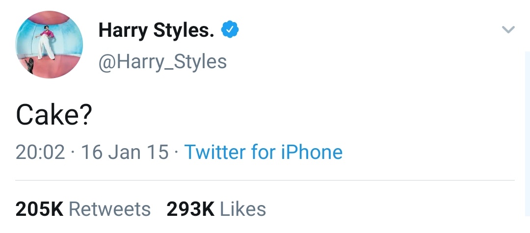 16 January 2015: Harry tweets about Cake.