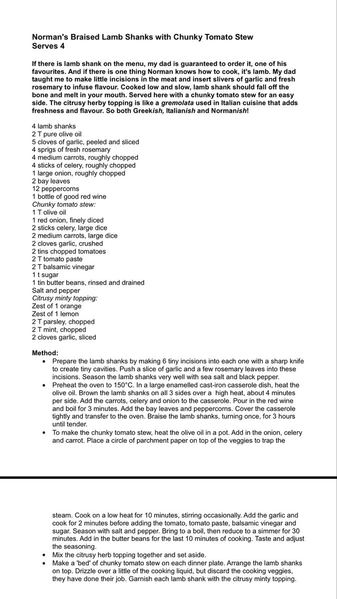 Easter lamb shanks: I know it’s tradition to have a leg of lamb at Easter, and Irish lamb is especially wonderful, but you may not get that exact cut. Here is a favourite recipe of mine for lamb shanks.If you can’t get the fresh herbs, good old jarred mint sauce is grand.