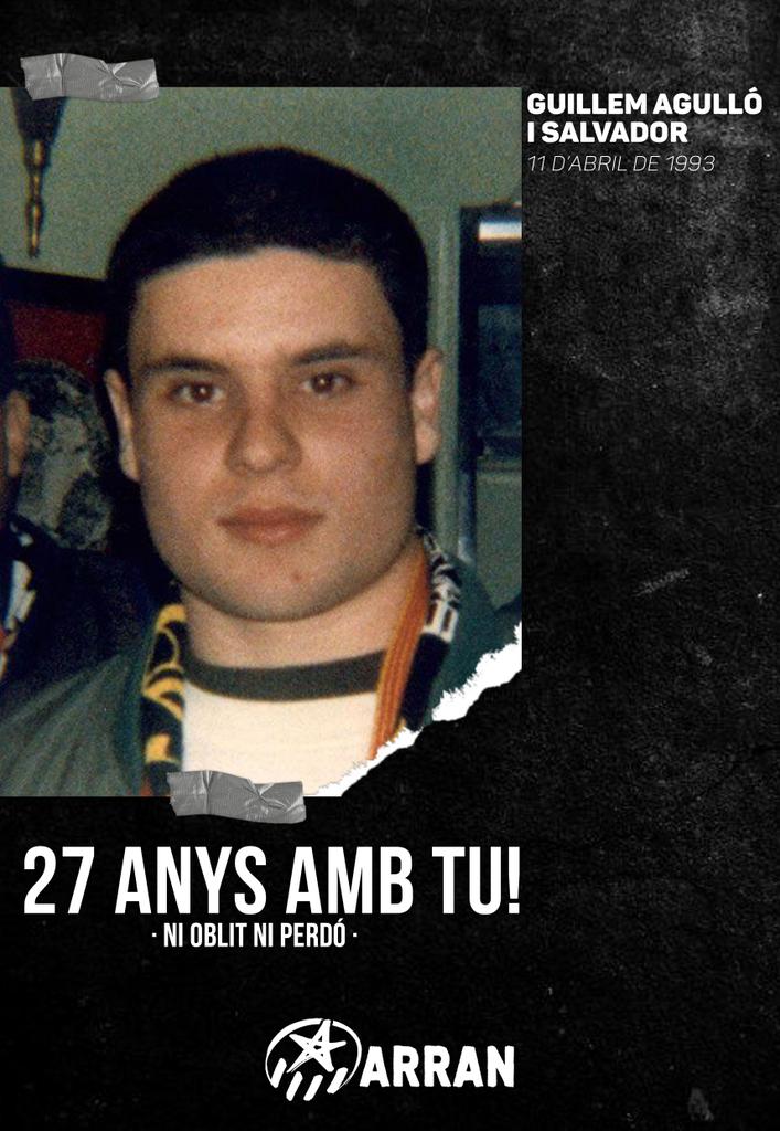 27 anys de l'assassinat de Guillem Agulló, militant de Maulets, a mans de neonazis espanyolistes. 

El seu record ens omple de força per a seguir cada dia.

Per uns Països Catalans lliures, socialistes, feministes i antifeixistes! 

#27AnysAmbTu #NiOblitNiPerdó