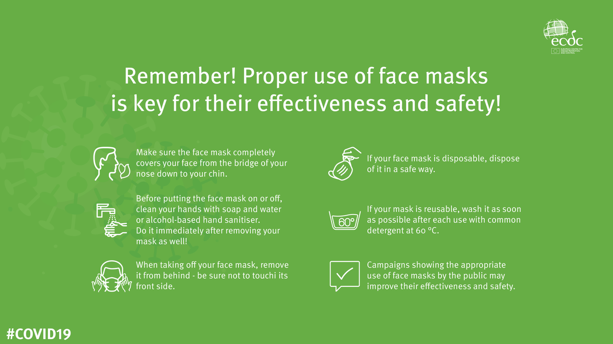 3. 𝗥𝗘𝗠𝗘𝗠𝗕𝗘𝗥! Proper use of any mask (including the home-made ones) is 𝗩𝗜𝗧𝗔𝗟, as failing to put it on or off safely may lead to an increase of probability of getting infected with  #SARSCoV2!