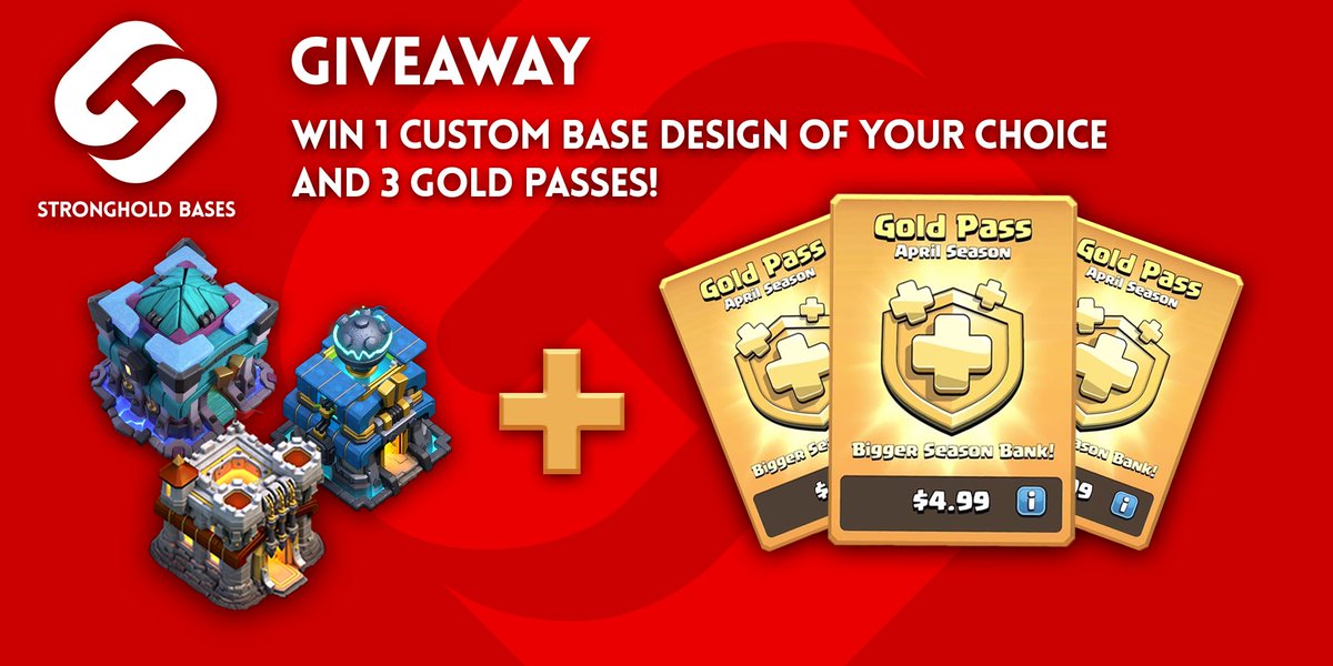 📣 500 members giveaway! You can win 1 custom base design and win one of the 3 gold passes!📣

What do you need to do to make a chance to win?

- Retweet this post and follow us! 🔄
- Tag 2 of your best friends ❤️
- Join our discord discord.gg/v7J2Vsk