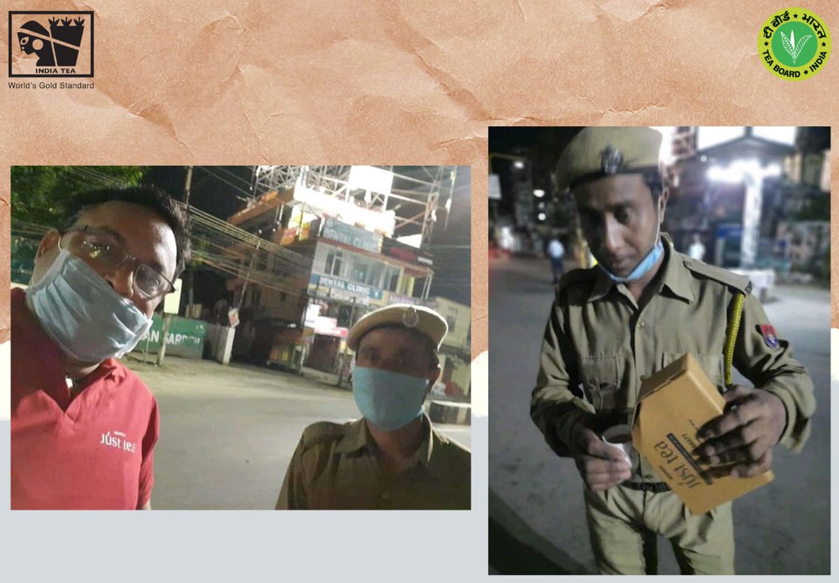 teaboardofindia's tweet photo. Aromica Tea of Guwahati, Assam, has been serving hot tea in disposable cups to the police personnel of Guwahati as a token of gratitude to these sentinels who have been rendering selfless service to the society https://t.co/x7KemlFy4c