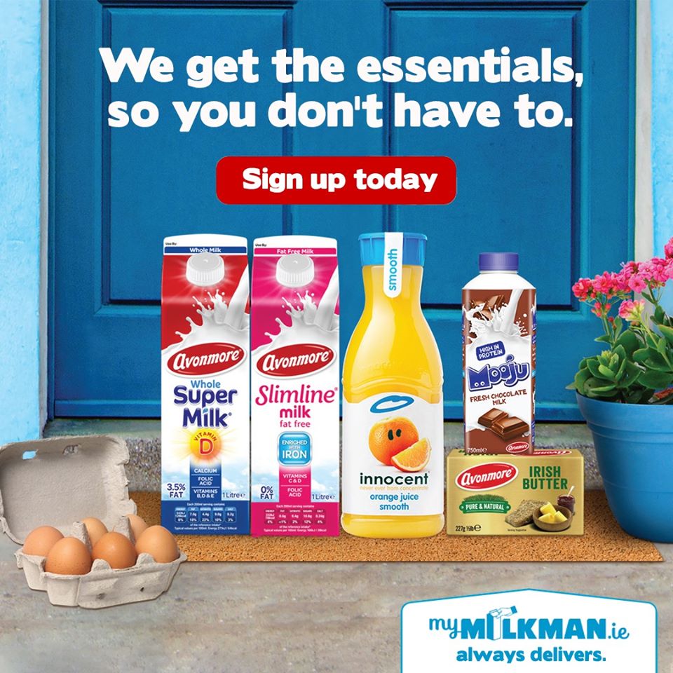 mymilkman's tweet photo. We get the essentials so you don’t have to. Fresh milk + more delivered to your doorstep🚪Order now from your local milkman and save €10* Terms and conditions apply: https://t.co/6vxUrn6rL3 🥛 https://t.co/Wsz8WReVz5