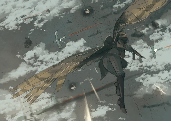 上から攻撃を仕掛ける翼人兵士ラフ。 #Winged_Fusiliers 